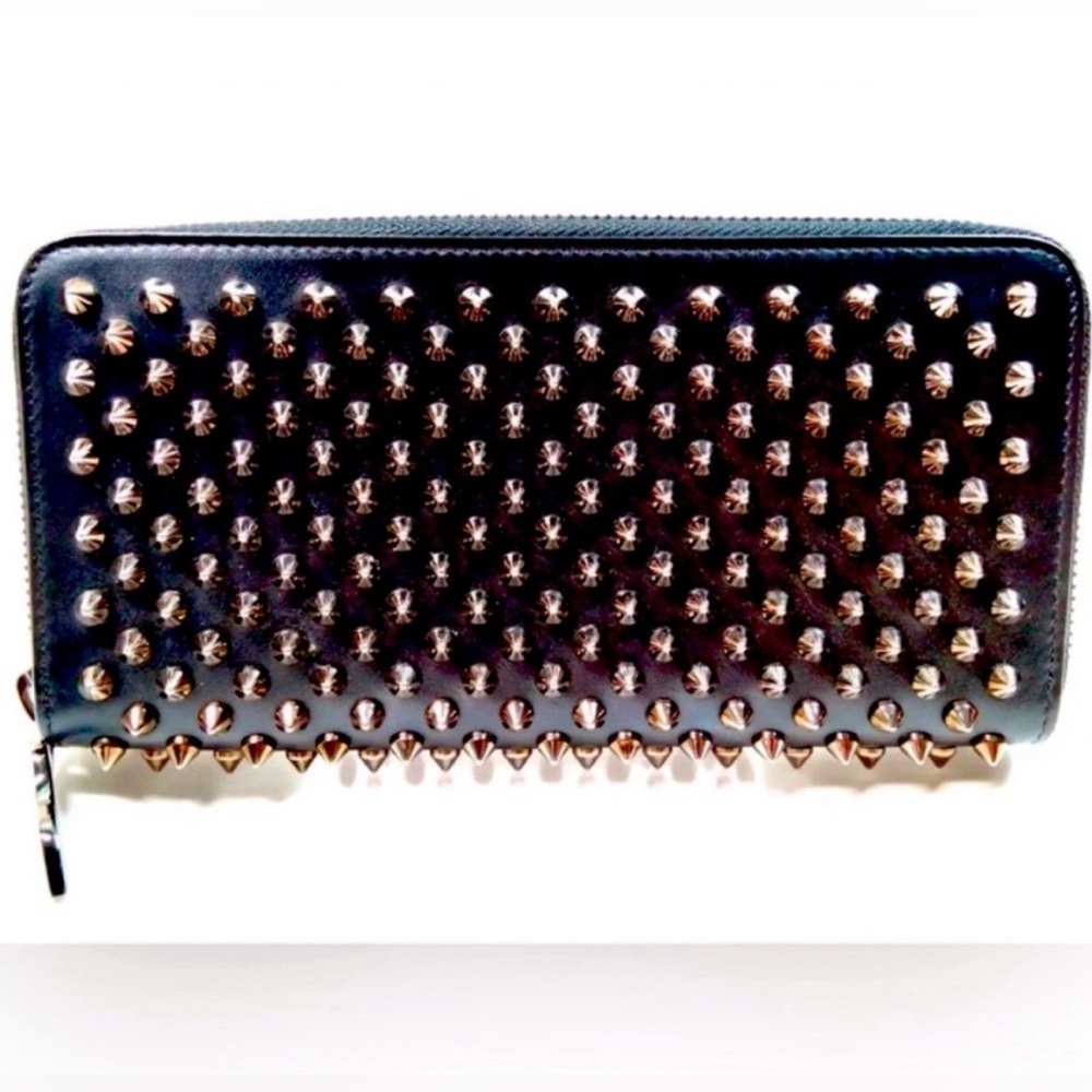 Christian LOUBOUTIN Studded Wallet / Silver with Black Leather